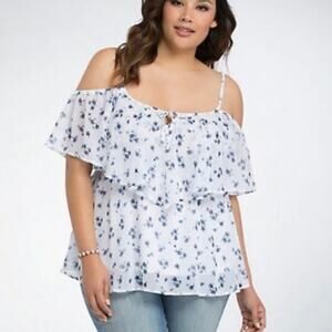 Torrid white chiffon cold shoulder floral blouse